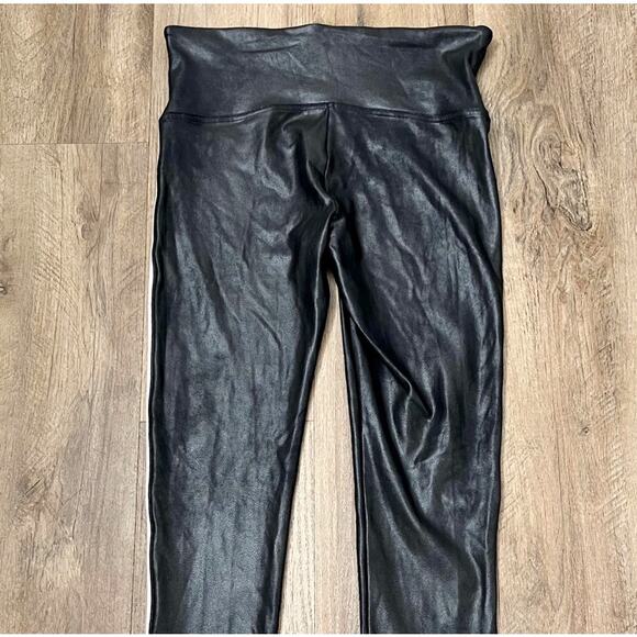 SPANX Women's Black Faux Leather Side Stripe Pull On Leggings‎ Size Large - Picture 7 of 12